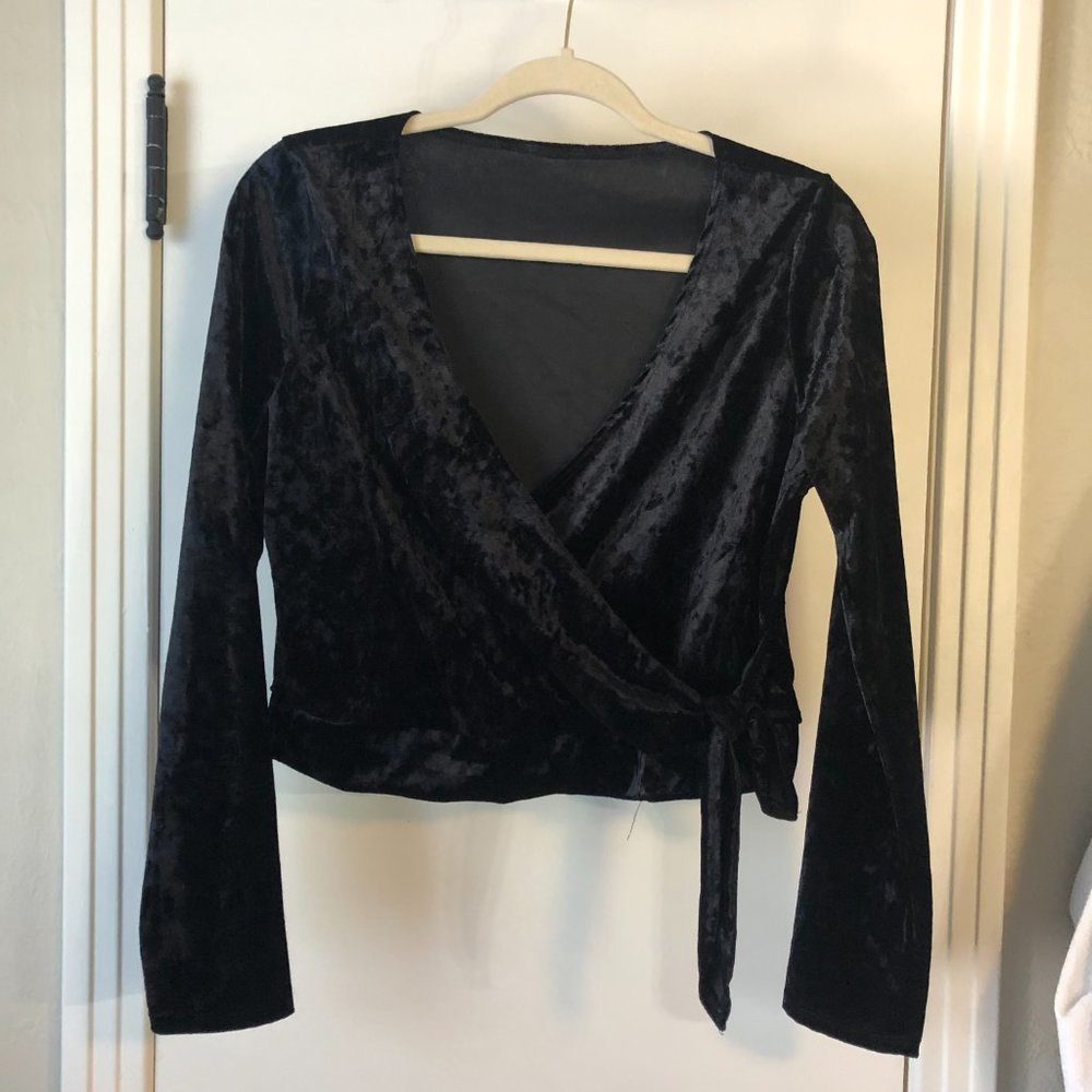 Black Velvet Wrap Blouse- Size LG